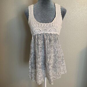 Poetry Women’s Medium White Light Grey Sheer Floral Flowy Racerback Blouse